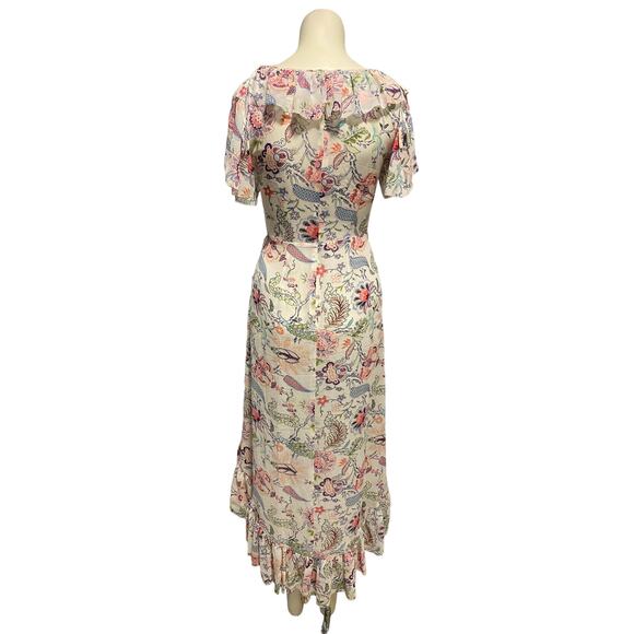 Cinq a Sept Sheilla Floral Ruffle White Midi V Neck Dress 2 - Picture 4 of 7